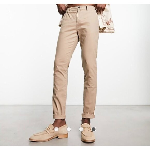 Asos Design Mens Work Wear skinny chino Fit in stone, W34, L32 PANTS - Picture 1 of 11